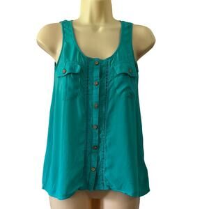 Xhilaration Turquoise Sleeveless Blouse with Lace Back Juniors Size Small Boho